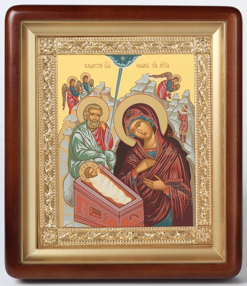 Icon in icon case 18×24 shaped, tempera, gilded frame Nativity of Christ 3