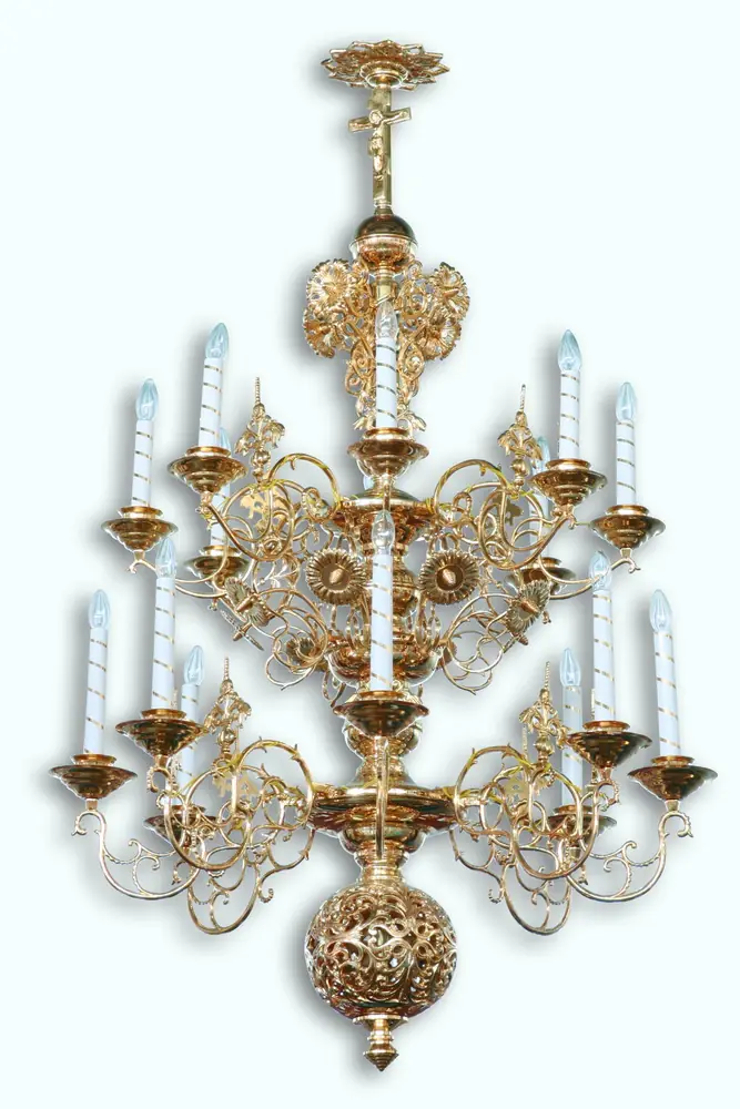 Chandelier 2 tiers 16 candles with ball gilding