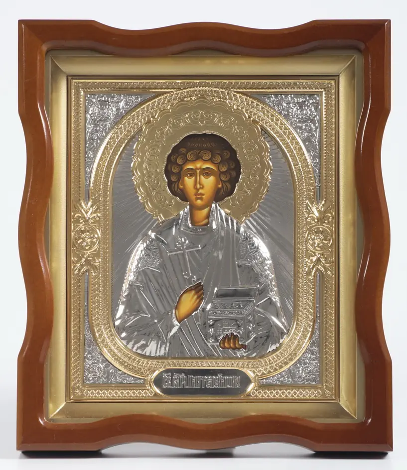 ხატი კიოტში 18×24 ფიგურული №4 ტემპერა, მოცულობითი მოჭედილობა, ნიკელი, მოოქროვება პანტელეიმონი