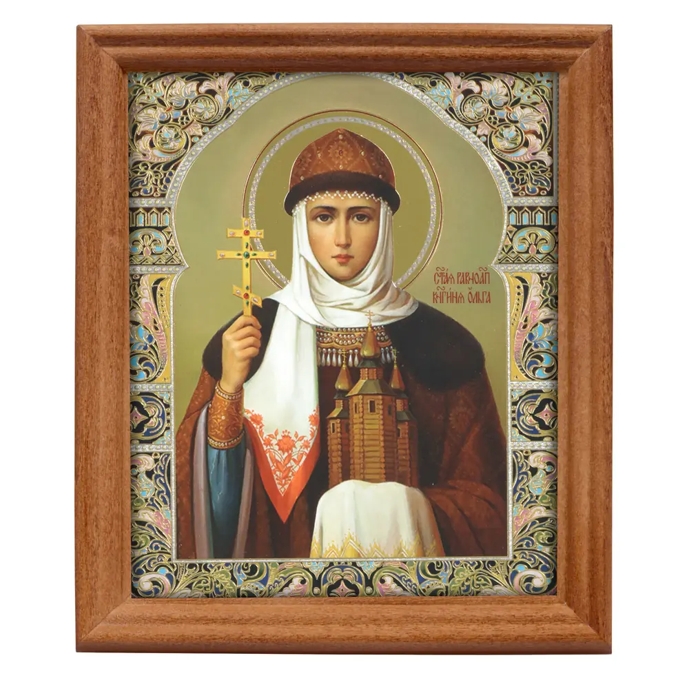 Икона в деревянной рамке №3 11х13 двойное тиснение Ольга, св. равноап. вел. княгиня (9)