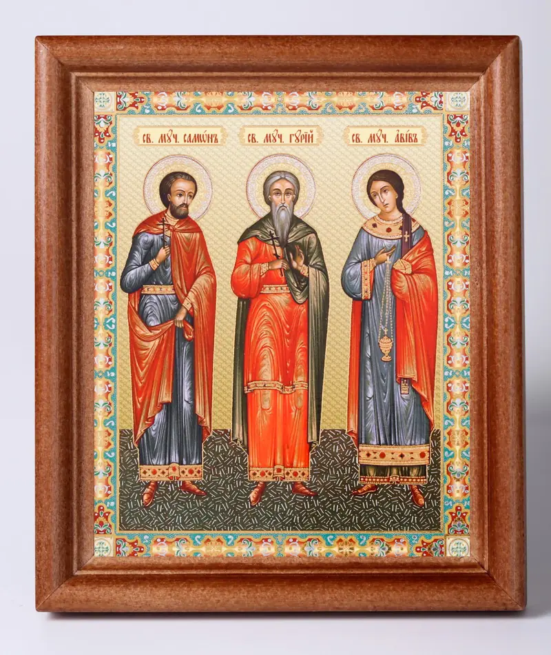 Икона в деревянной рамке №1 11х13 двойное тиснение Гурий, Самон, Авив 3