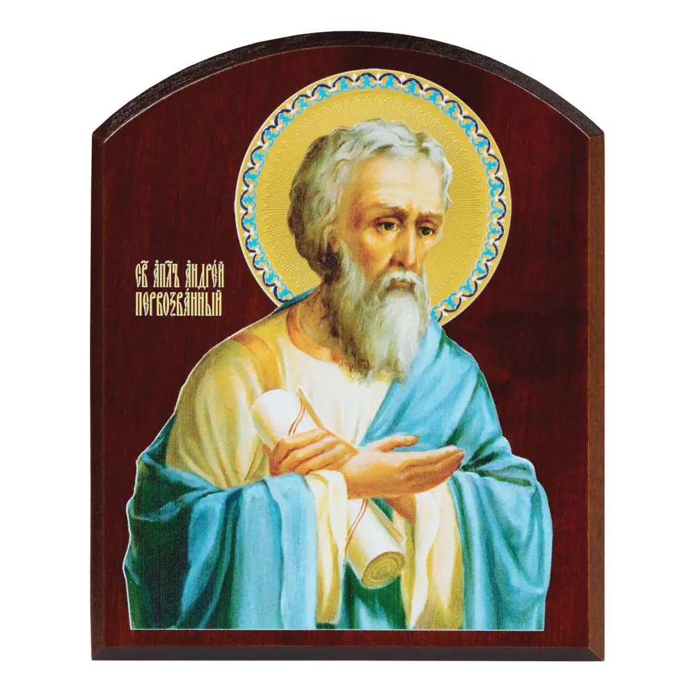 Icon on board 10×12 3D print, arched, varnish Andrew the First-Called