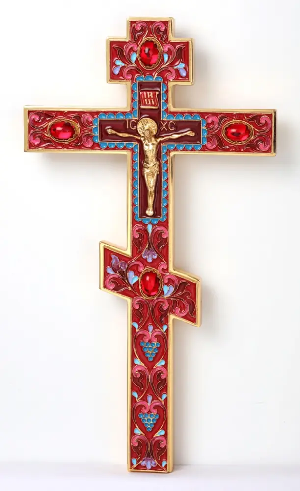 Altar cross №2-14 electroforming gilding enamel stones