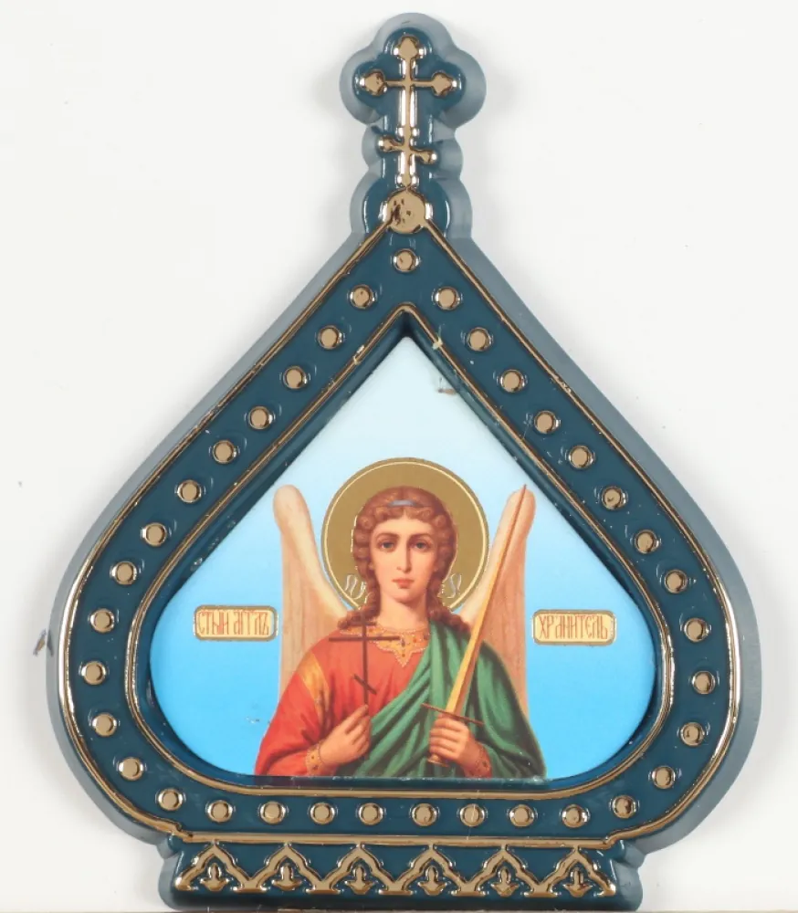 Icon in plastic frame icon dome (light-blue background) Guardian Angel (half-length)