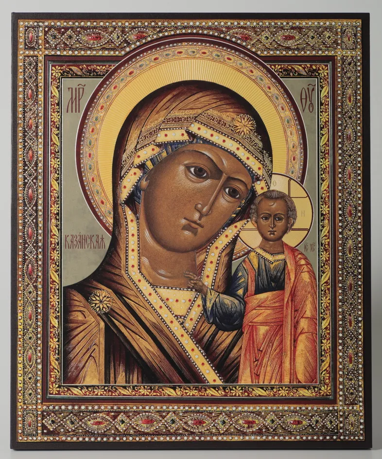 Icon on board 33×40 3D print, varnish Kazan Mother of God 1