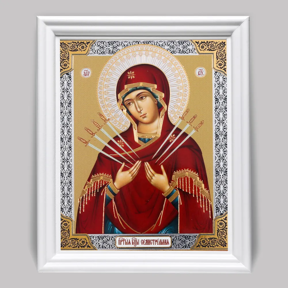 Икона в деревянной рамке №3 11х13 (белая) двойное тиснение Семистрельная БМ 2