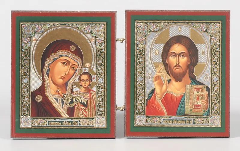 Wooden folding icons 7×12 two-leaf, double embossing Saviour-Kazan Mother of God 10