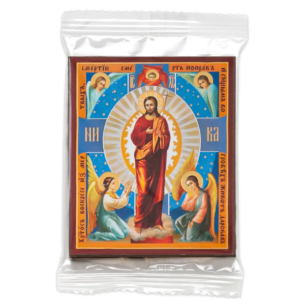 Icon on wooden panel 6×9 double embossing, annotation, packaging Resurrection of Christ 50