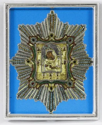 Icon in plastic frame 4×5 metallised Pochaev Mother of God