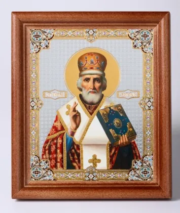 Icon in wooden frame №1 11×13 double embossing Nicholas the Wonderworker 14