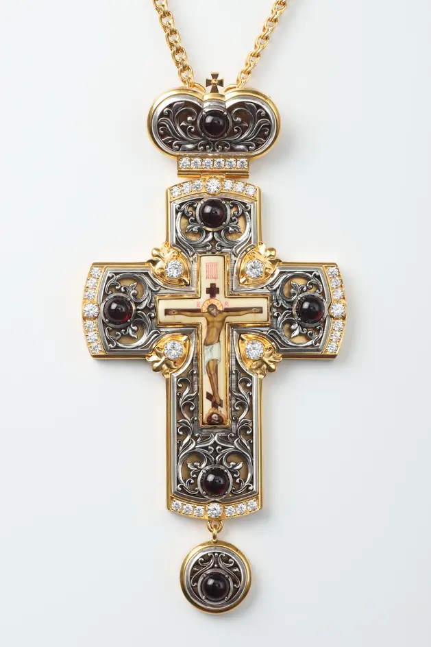 Pectoral cross №107 / cubic zirconia / gilding / silver