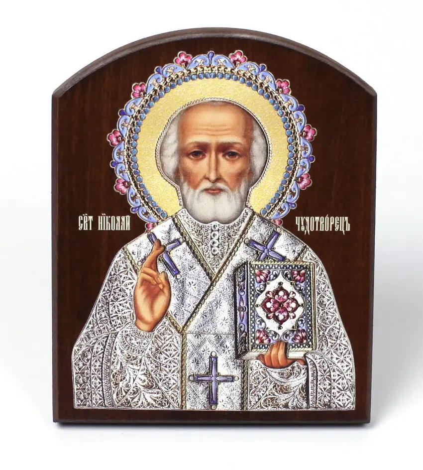 Icon on board 10×12 3D print, arched, varnish Nicholas the Wonderworker
