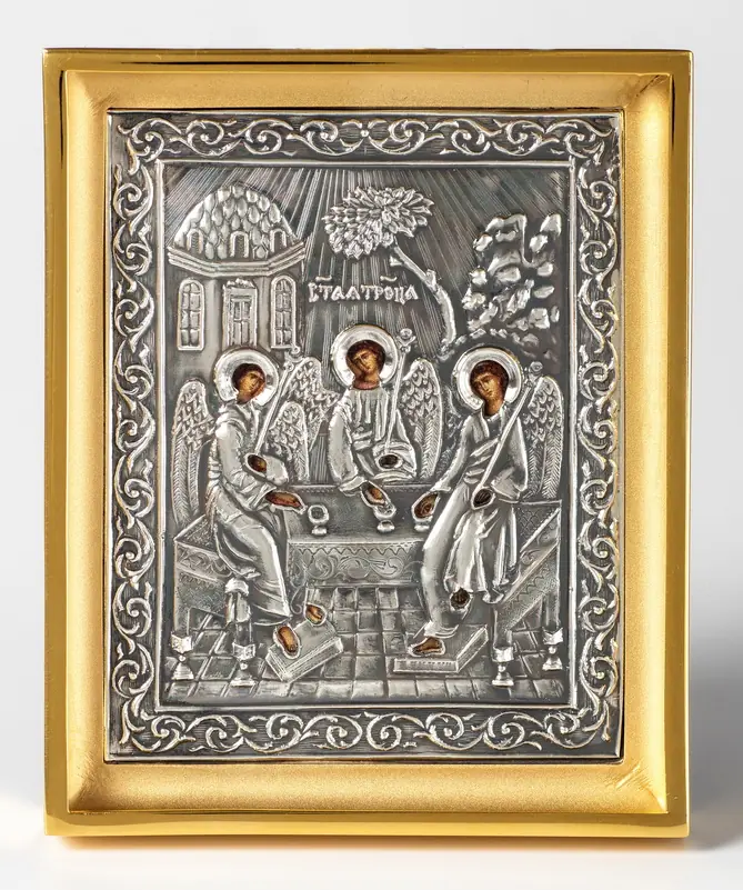 Table icon №128 with electroformed with insert / photo / gilding, silver plating / Trinity