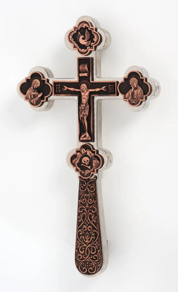 Cross for blessing water №2-4 electroformed patination nickel