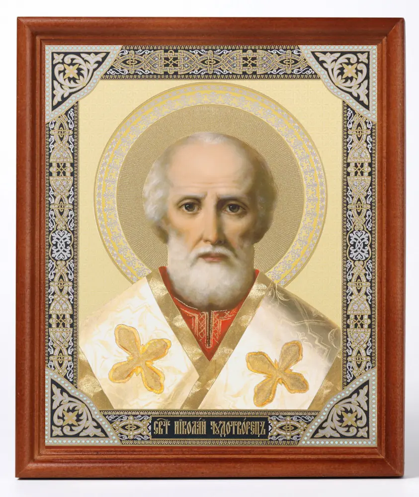 Icon in wooden frame №1 18×24 double embossing Nicholas the Wonderworker 31