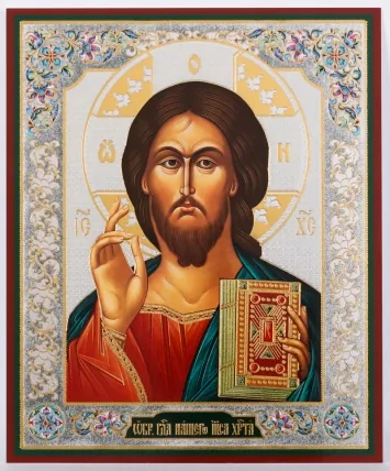 Icon on wooden panel 11×13 double embossing Saviour 10