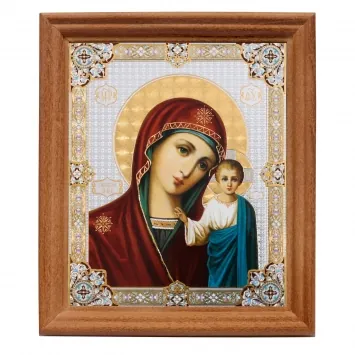Icon in wooden frame №3 11×13 double embossing Kazan Mother of God 14