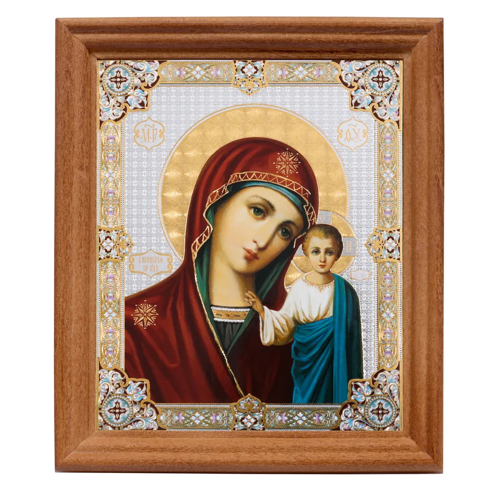 Icon in wooden frame №3 11×13 double embossing Kazan Mother of God 14