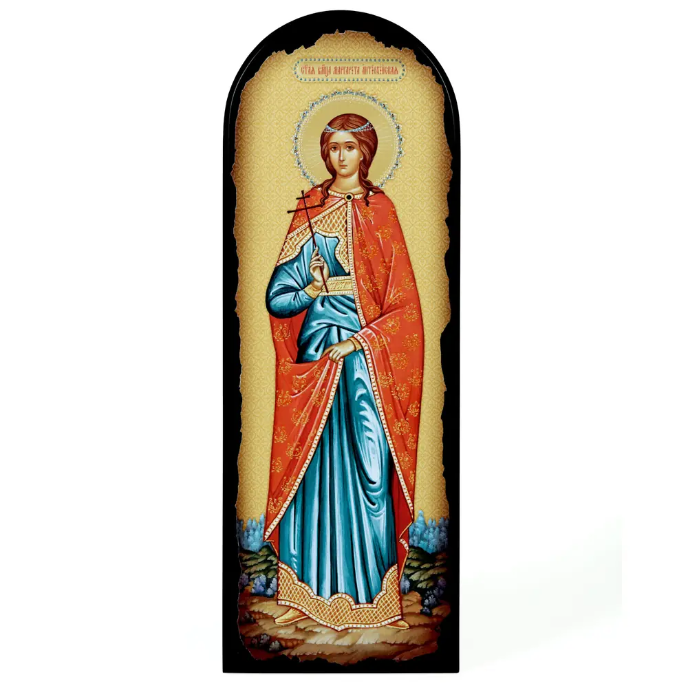 Icon on MDF 18×50 arched, 3D print, varnish Margaret of Antioch