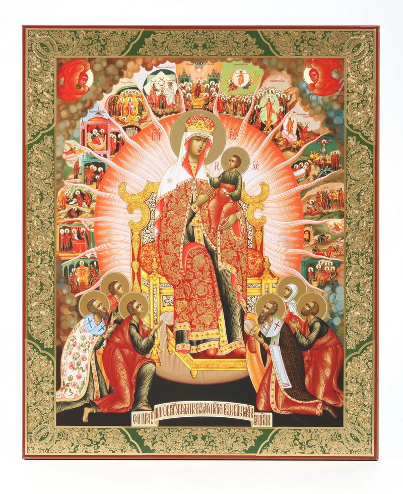 Icon on wooden panel 30×40 double embossing, chipboard, PVC star Most Radiant Mother of God