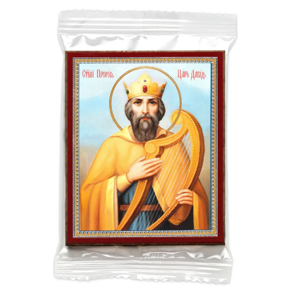 Icon on wooden panel 6×9 double embossing, annotation, packaging King David 3