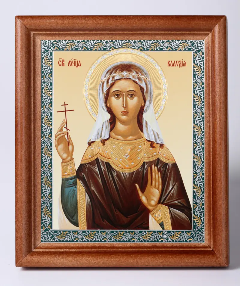 Icon in wooden frame 11×13 Name Day set, double embossing Claudia of Ancyra, virgin, Martyr (1)