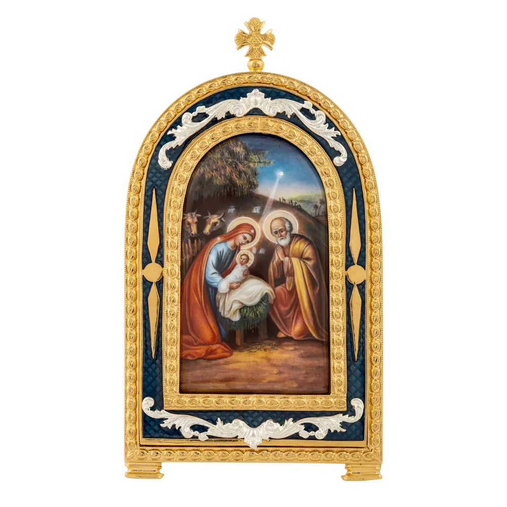 Table icon №3 enamel miniature, enamel / gilding, silver plating / Nativity of Christ
