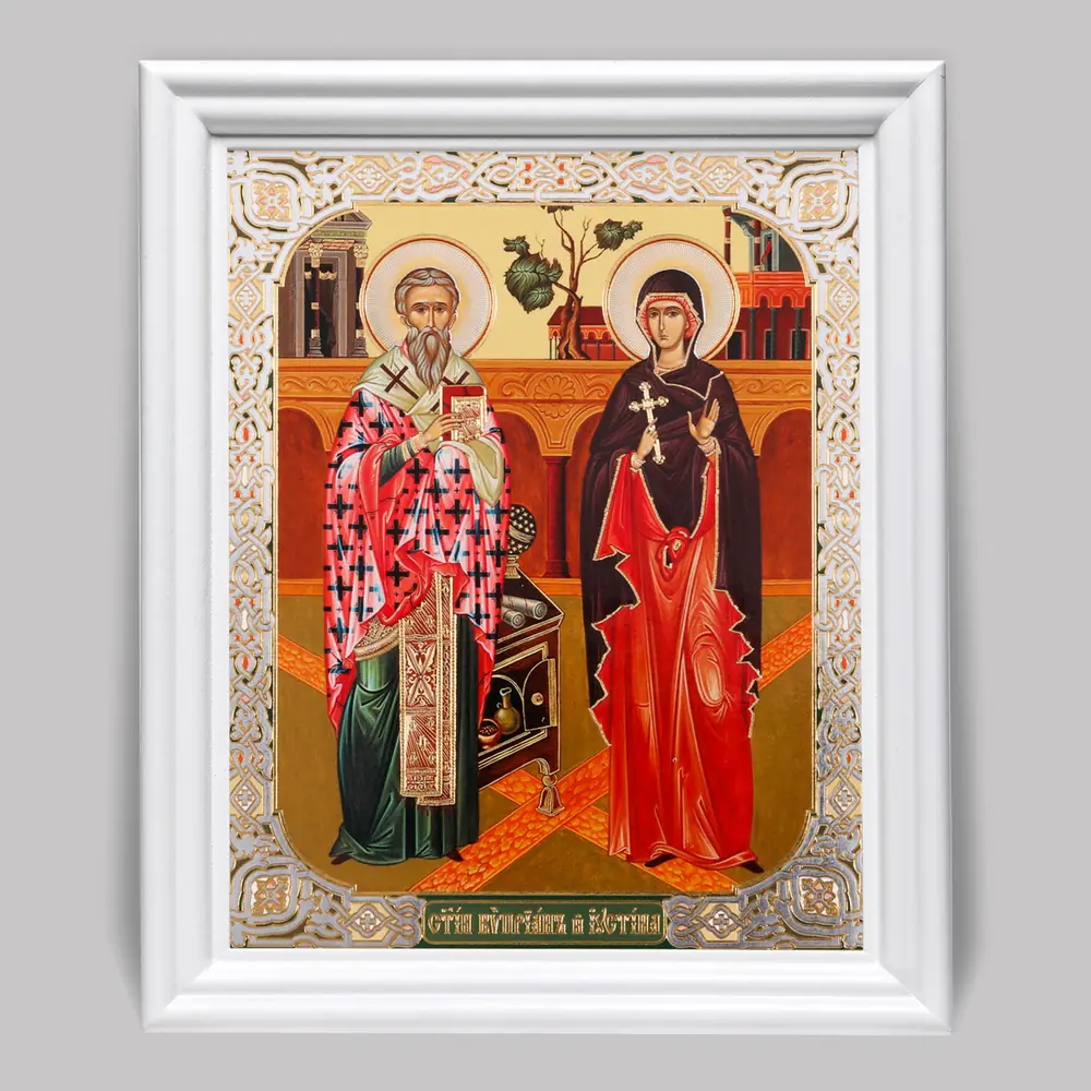 Icon in wooden frame №3 11×13 (white) double embossing Cyprian and Justina 4