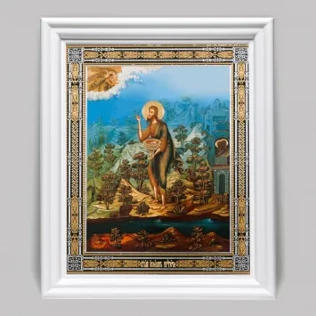 Icon in wooden frame №3 11×13 (white) double embossing John the Baptist 2
