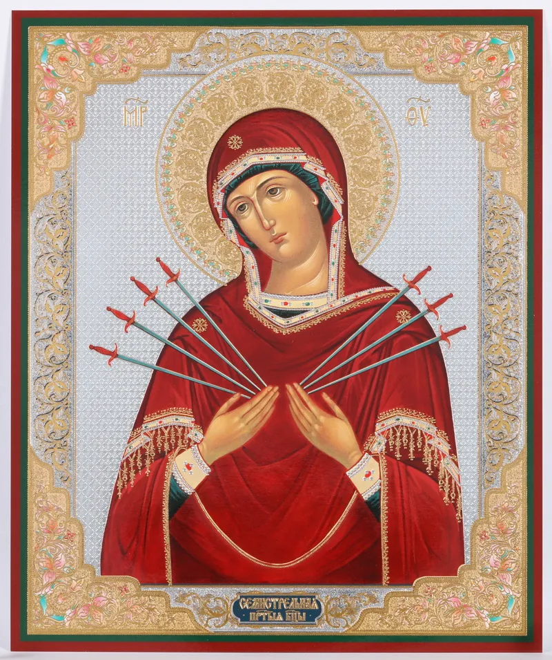 Icon on hardboard №1 18×24 double embossing Seven Arrows Mother of God