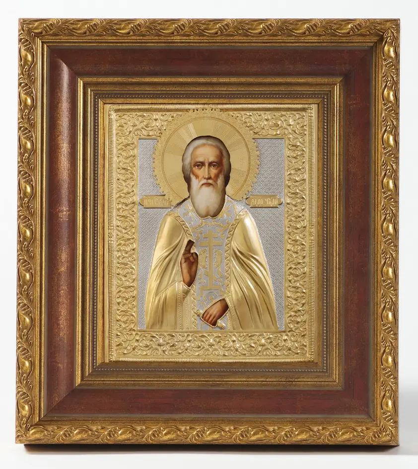 ფერწერული ხატი კიოტში 18×24 ზეთი, მოჭედილობა №280, მქრქალი მოოქროვება, კიოტი №22 სერგი რადონეჟელი