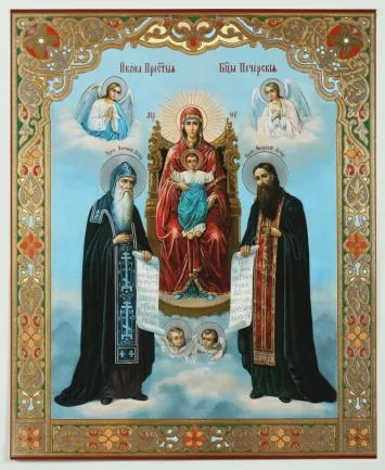 Icon on wooden panel 30×40 double embossing, chipboard, PVC Kiev Caves Mother of God