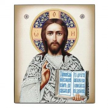 Icon on board 18×24 3D print, varnish Saviour 5 (pearls)