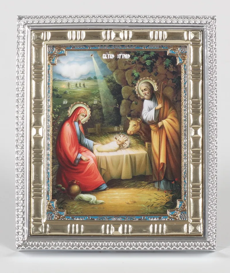 Icon in plastic frame 7×9 metallised Nativity of Christ 3