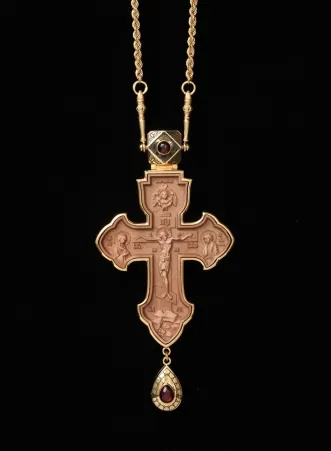 Pectoral cross №700 / gilding / silver wooden insert to 700-anniversary Venerable Sergius
