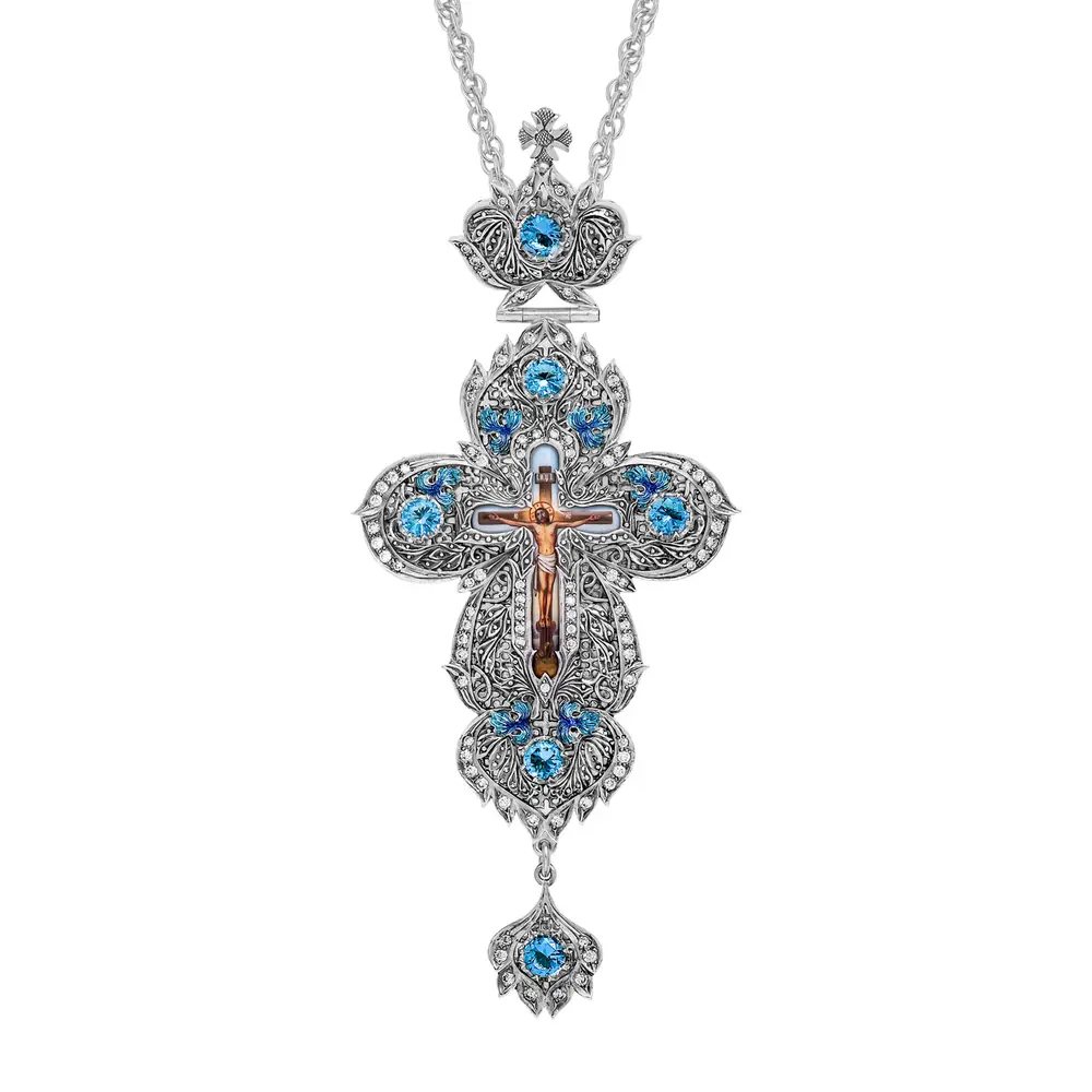 Pectoral cross №7 / cubic zirconia decal, enamel, / silver plating