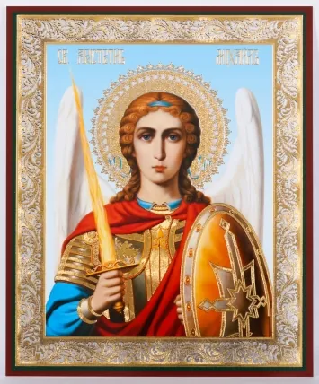 Icon on hardboard №1 11×13 double embossing Archangel Michael (half-length)