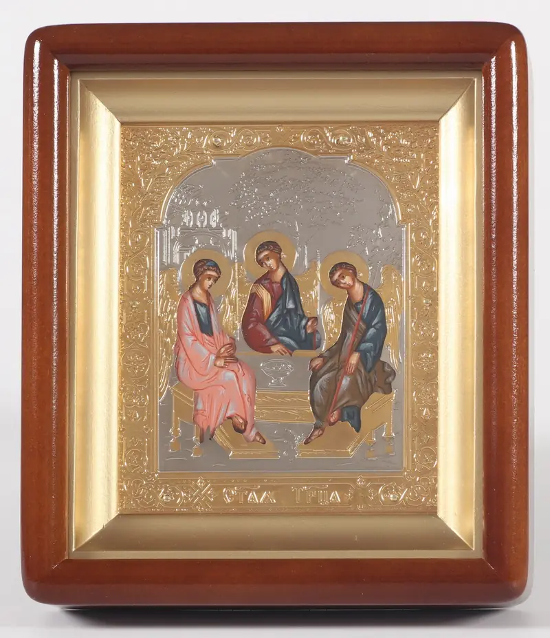 ფერწერული ხატი კიოტში 11×13 ზეთი, მოჭედილობა ღია, თითბერი, მოოქროვება, კიოტი №2 სამება
