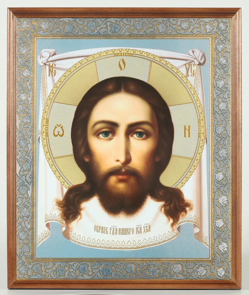 ხატი ხის ჩარჩოში №1 30×40 ორმაგი ტვიფრი, შეფუთვა ხელთუქმნელი მაცხოვარი