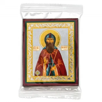 Icon on wooden panel 6×9 double embossing, annotation, packaging Athanasius of Vysotsk