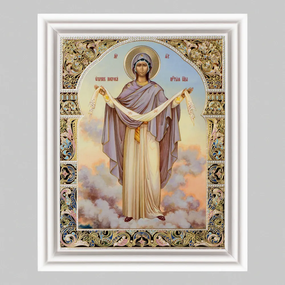 Icon in wooden frame №3 11×13 (white) double embossing Protection (full-length) 3