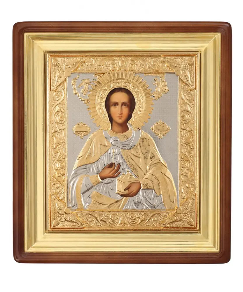 ფერწერული ხატი კიოტში 24×30 ზეთი, მოჭედილობა №132, კიოტი №1 პანტელეიმონი