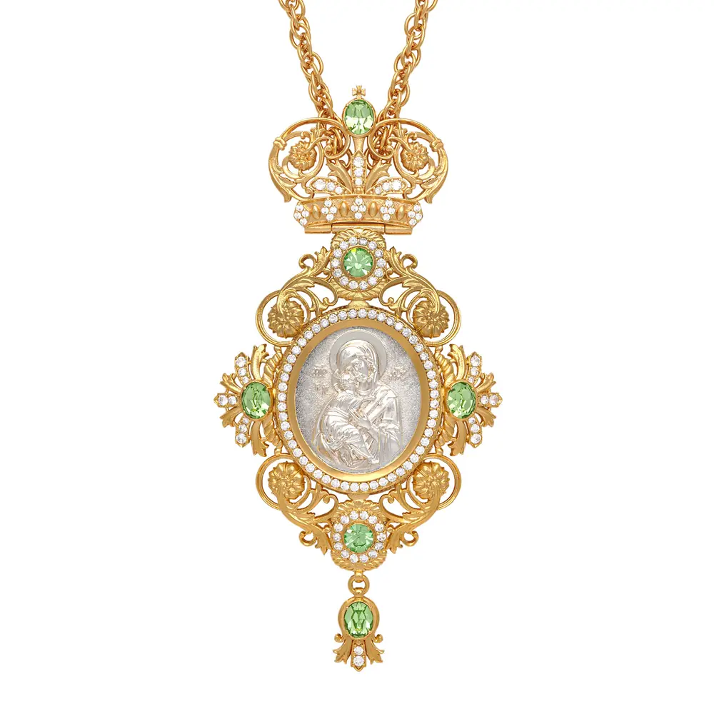 Panagia №189 / cubic zirconia cast image / gilding, silver plating