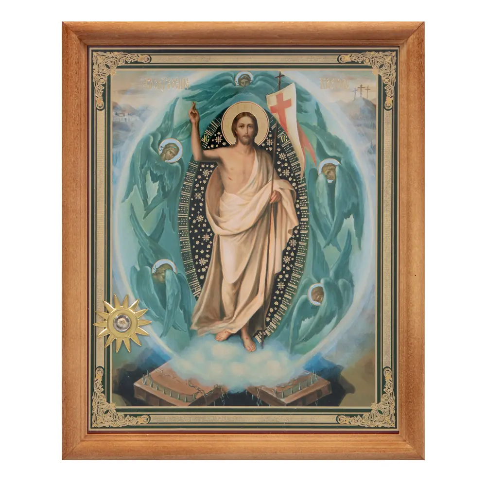Icon in wooden frame №1 18×24 double embossing, reliquary-star, packaging Resurrection of Christ 69