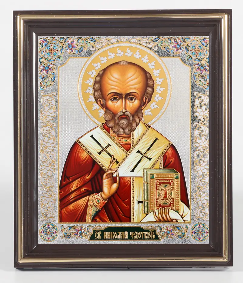 Icon in plastic frame 11×13 embossing Nicholas the Wonderworker 10
