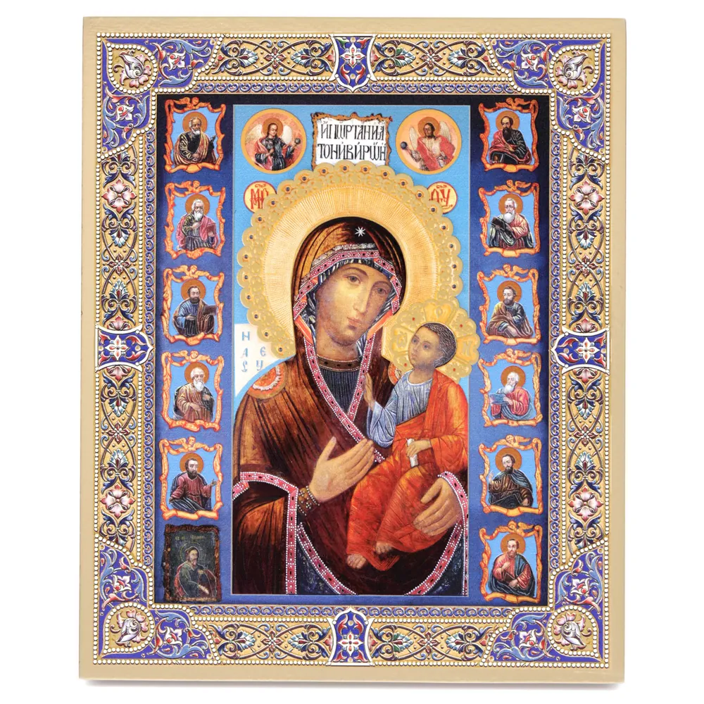 ხატი დაფაზე 18×24 მოოქროვილი დაფარვა, მოცულობითი ბეჭდვა, ლაქი ივერიის ღვთისმშობელი ვიაზემსკის