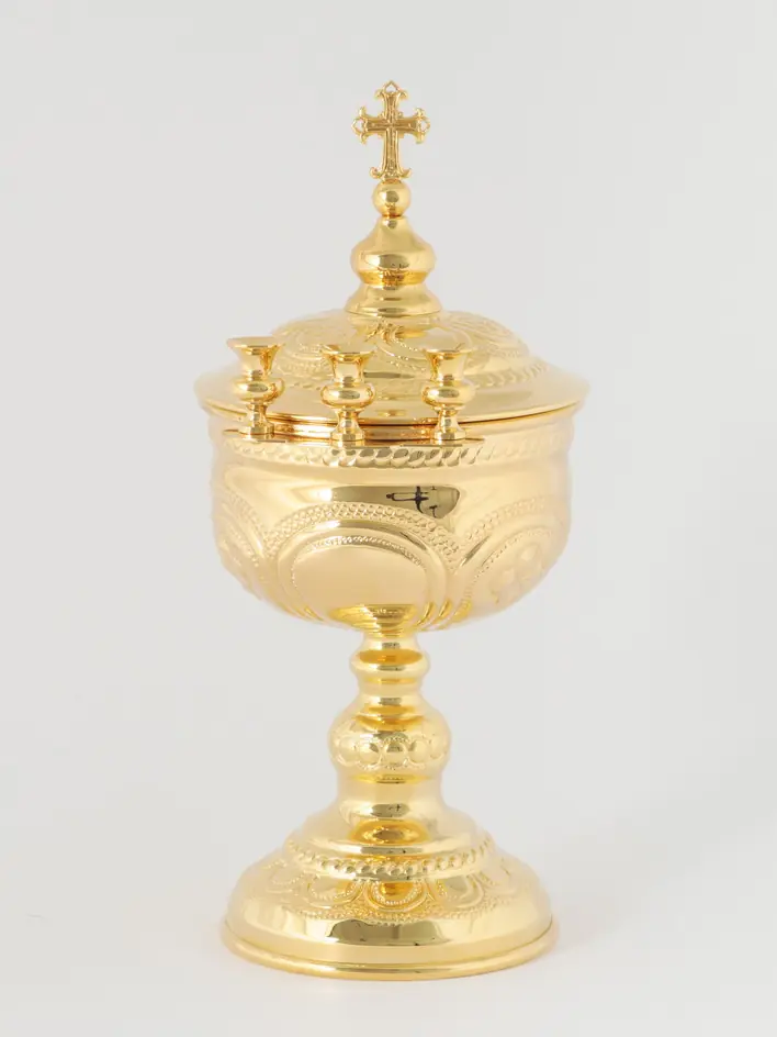 Bowl for blessing water №1 with lamps chasing gilding