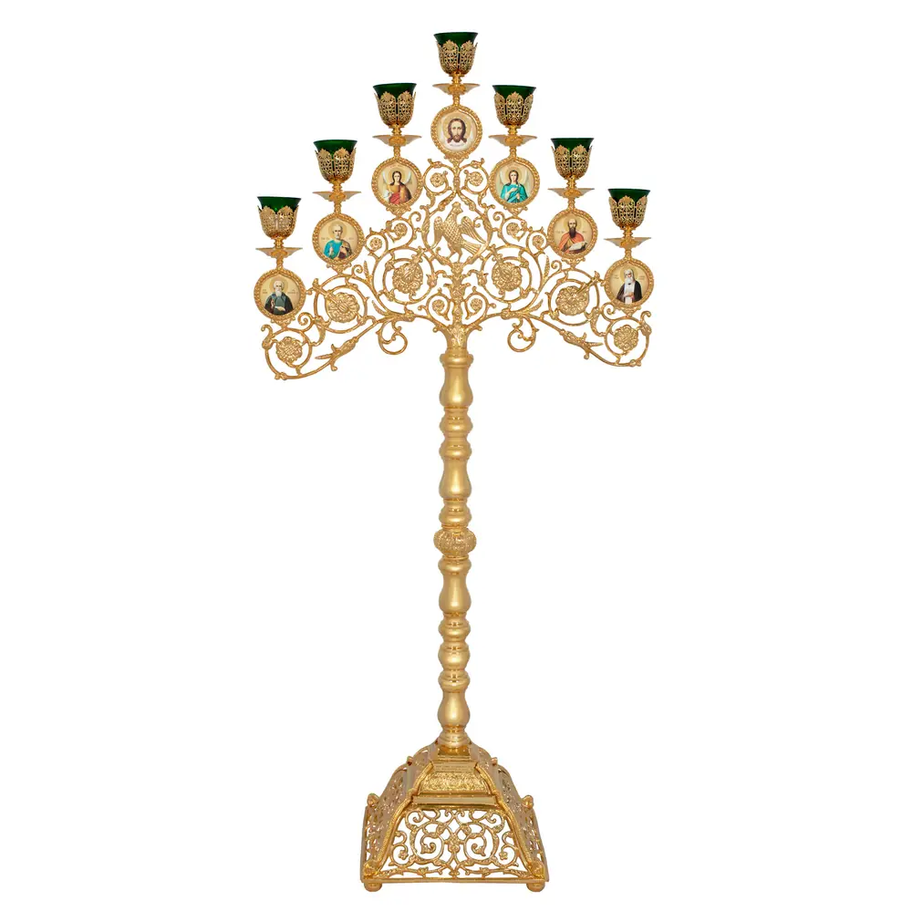 Processional seven-branched candlestick with icons gilding