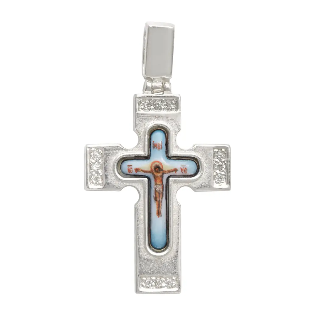 Neck cross №65 / cubic zirconia decal silver