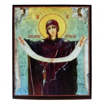 Icon on wood 9×11 varnish Protection Mother of God 2